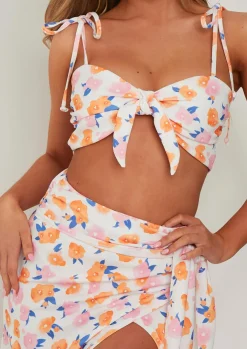 Lola Floral Printed Tie Front Strappy Crop Top Bralet^Missy Empire Discount
