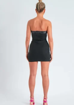 Outlet Lorena Black Satin Trim Bandeau Mini Dress Women Dresses