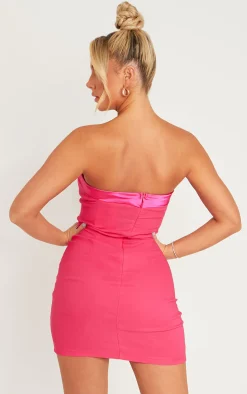 Store Lorena Hot Pink Satin Trim Bandeau Mini Dress Women Dresses