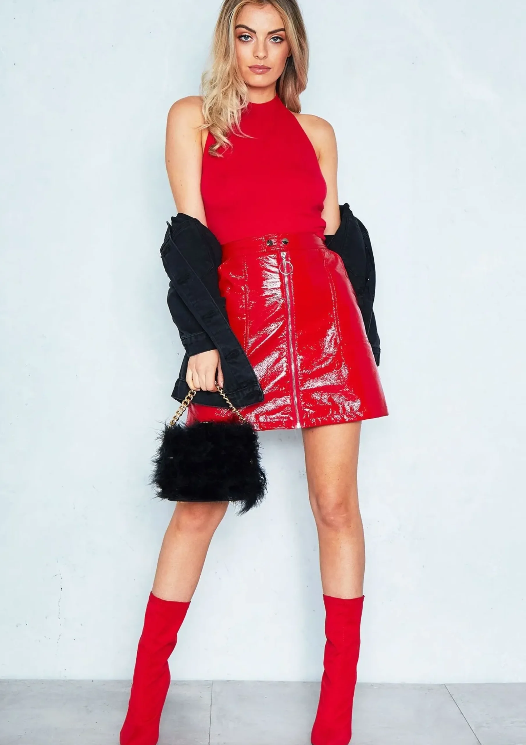 Lotte Red Vinyl Front Zip Mini Skirt^Missy Empire Shop