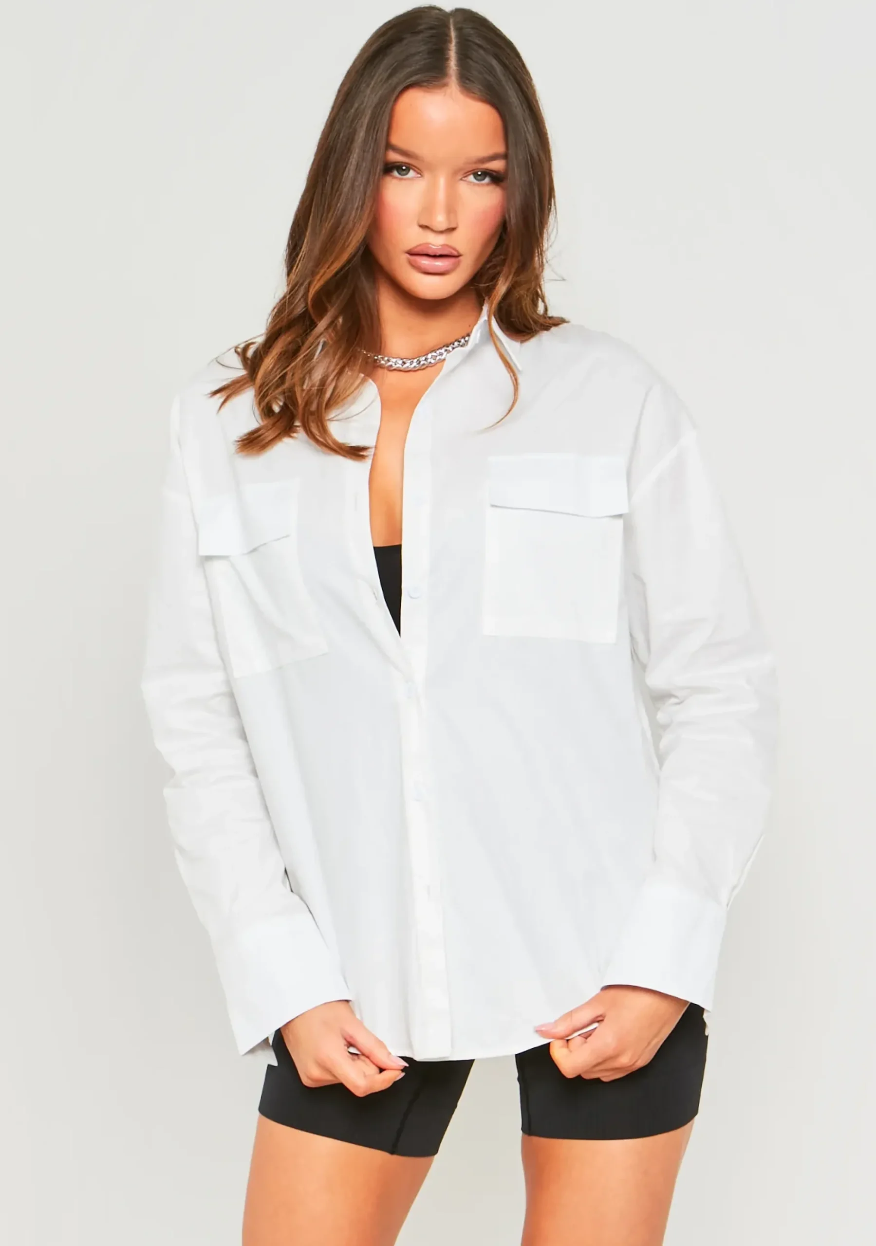 Lottie White Oversized Shirt With Pocket Detail^Missy Empire Sale