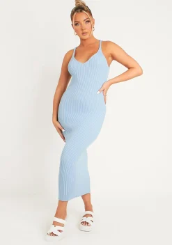Hot Luella Blue Rib Knit Midi Dress Women Dresses