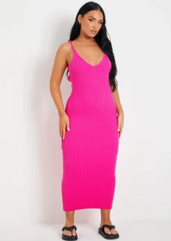 Store Luella Pink Rib Knit Midi Dress Women Dresses