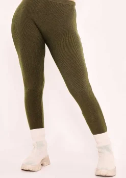 Best Lyla Olive Knitted Ribbed Leggings Women Leggings