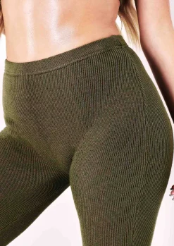 Best Lyla Olive Knitted Ribbed Leggings Women Leggings