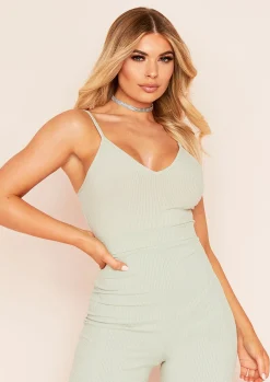 Lyla Sage Ribbed Strappy Plunge Bodysuit^Missy Empire Clearance