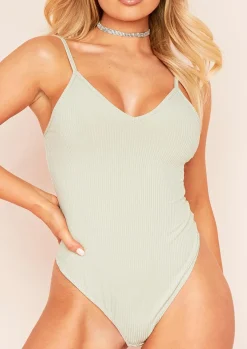 Lyla Sage Ribbed Strappy Plunge Bodysuit^Missy Empire Clearance