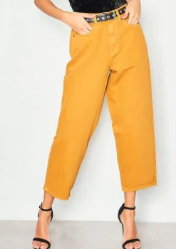 Lynne Mustard Denim Cropped Mom Jeans^Missy Empire Cheap