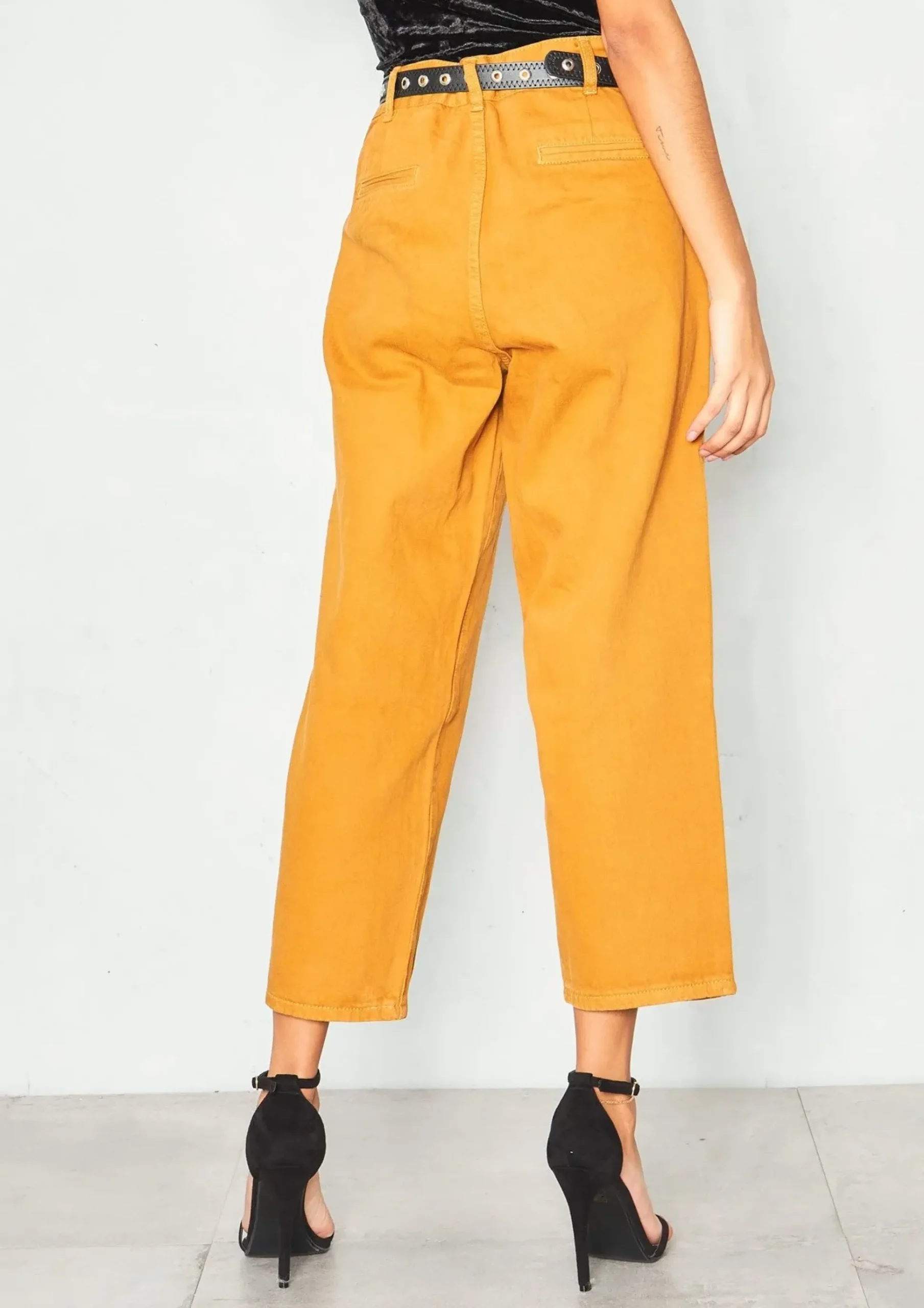 Lynne Mustard Denim Cropped Mom Jeans^Missy Empire Cheap