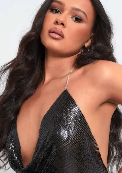 Macie Black Chain Mail Crop Top^Missy Empire Fashion