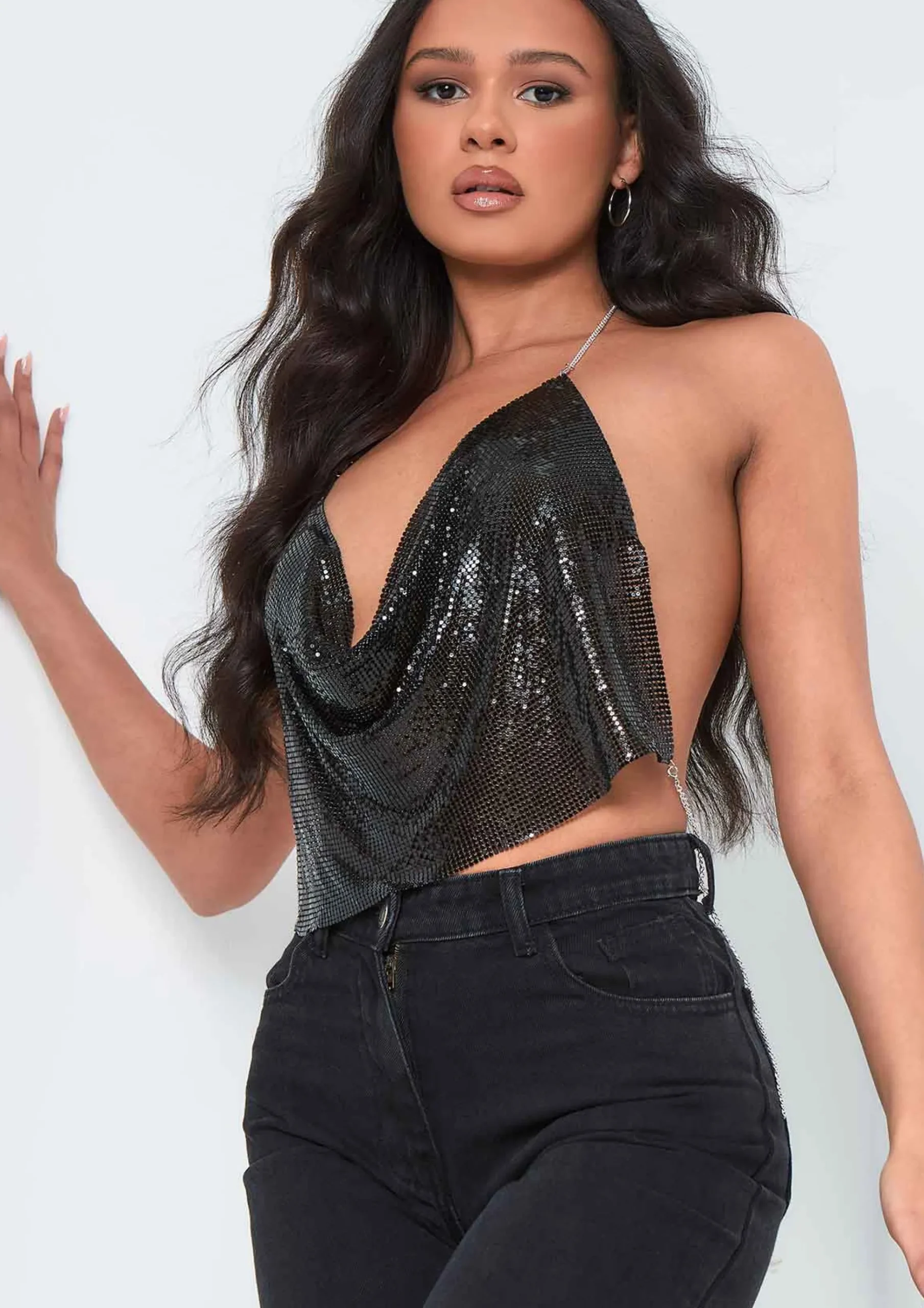 Macie Black Chain Mail Crop Top^Missy Empire Fashion