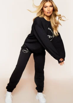 Madison Black Slogan Casual Joggers^Missy Empire Cheap