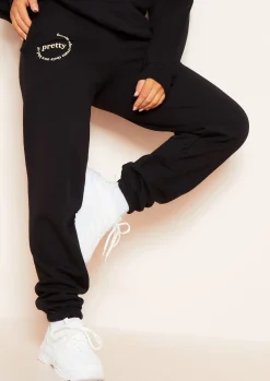 Madison Black Slogan Casual Joggers^Missy Empire Cheap