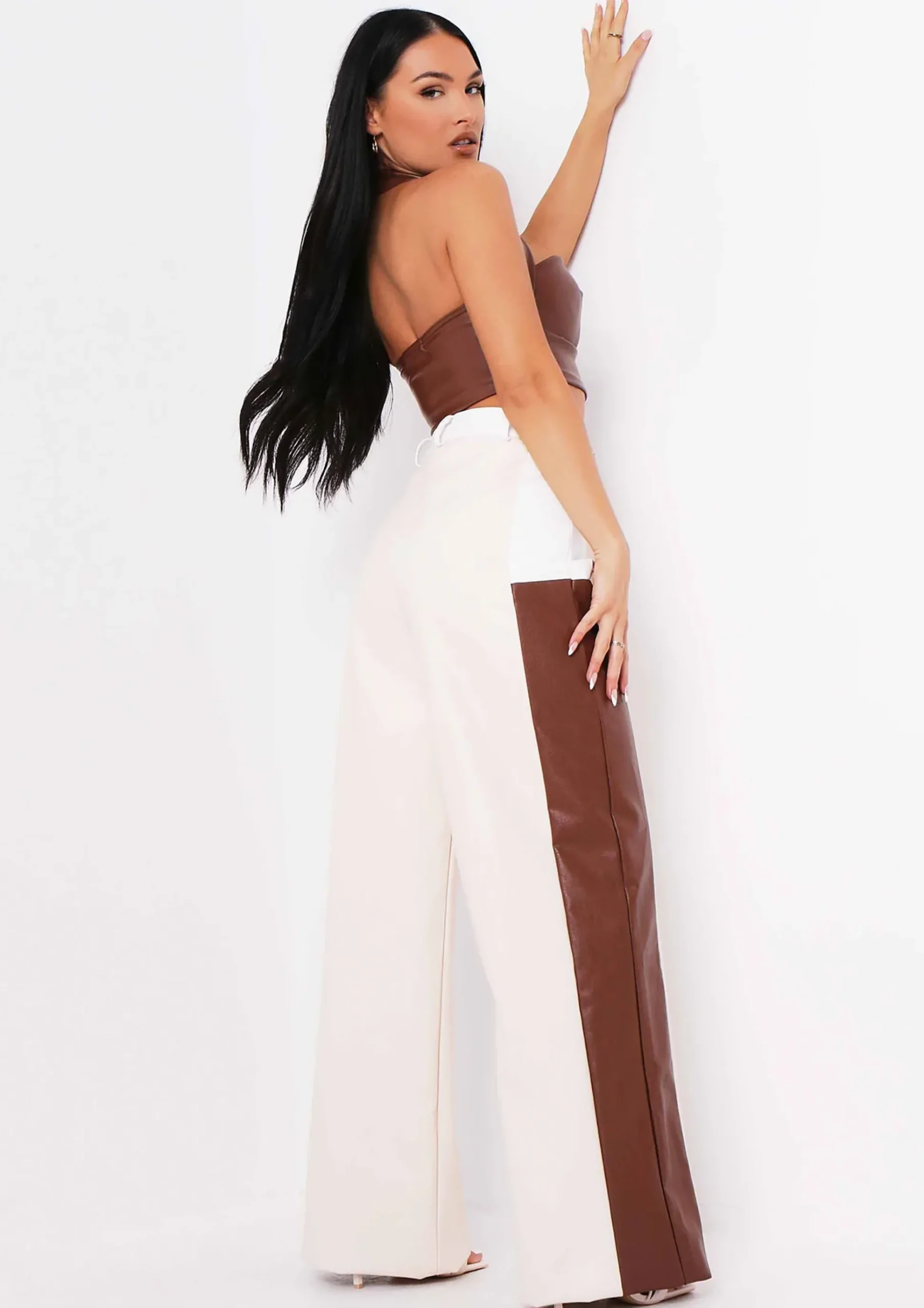 Madison Chocolate Pu Halterneck Crop Top^Missy Empire Best