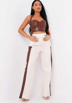 Madison Chocolate Pu Halterneck Crop Top^Missy Empire Best