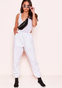 Maggie White Plunge Sleeveless Bodysuit^Missy Empire Fashion