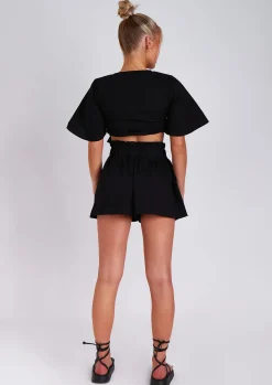 Best Sale Mai Black Bow Shorts And Top Set Women Shorts