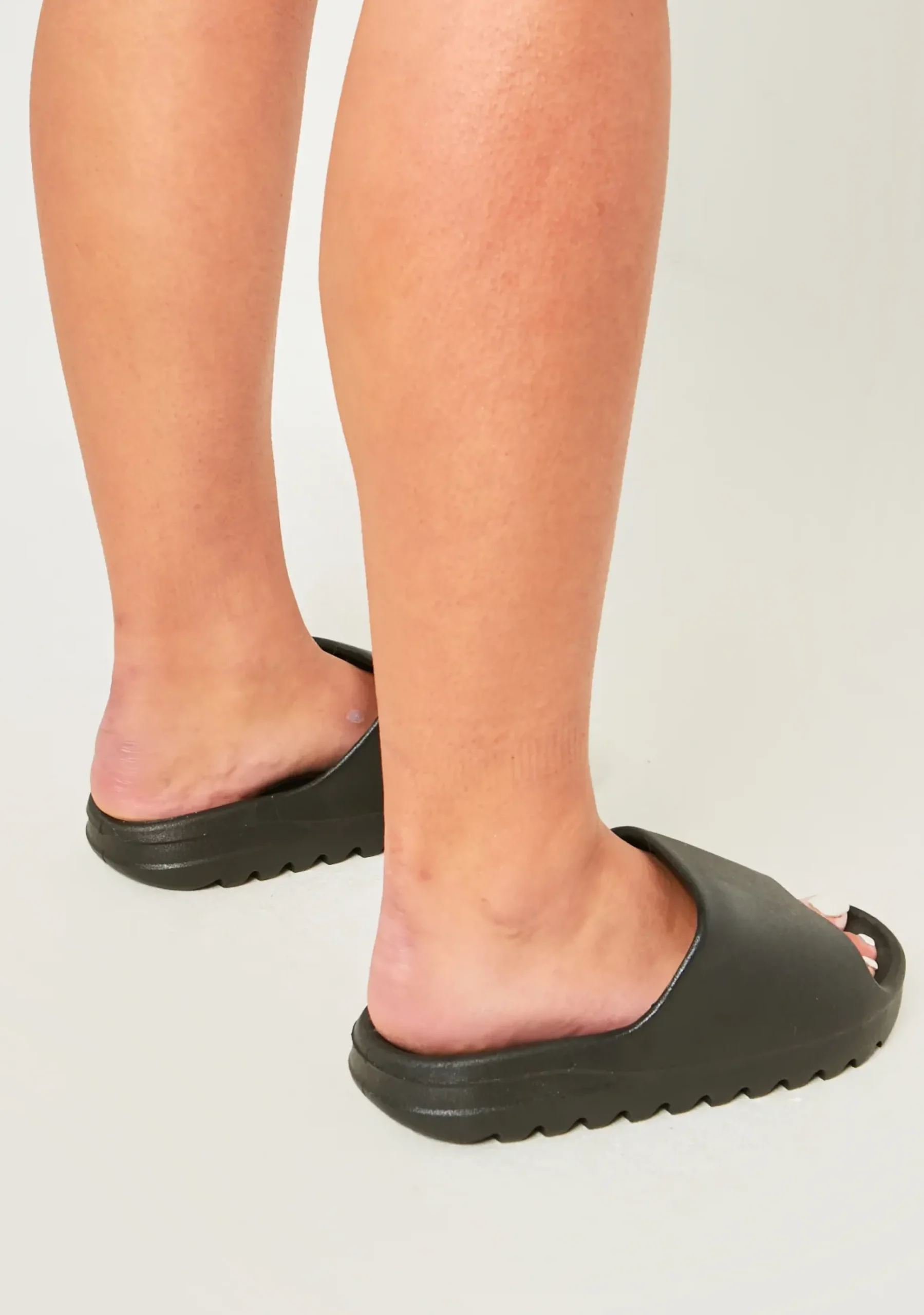 Clearance Maisie Black Rubber Ribbed Sole Sliders Women Sandals