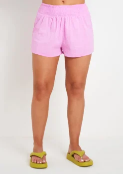 Shop Maleah Lilac Linen Sheered High Waist Shorts Women Shorts