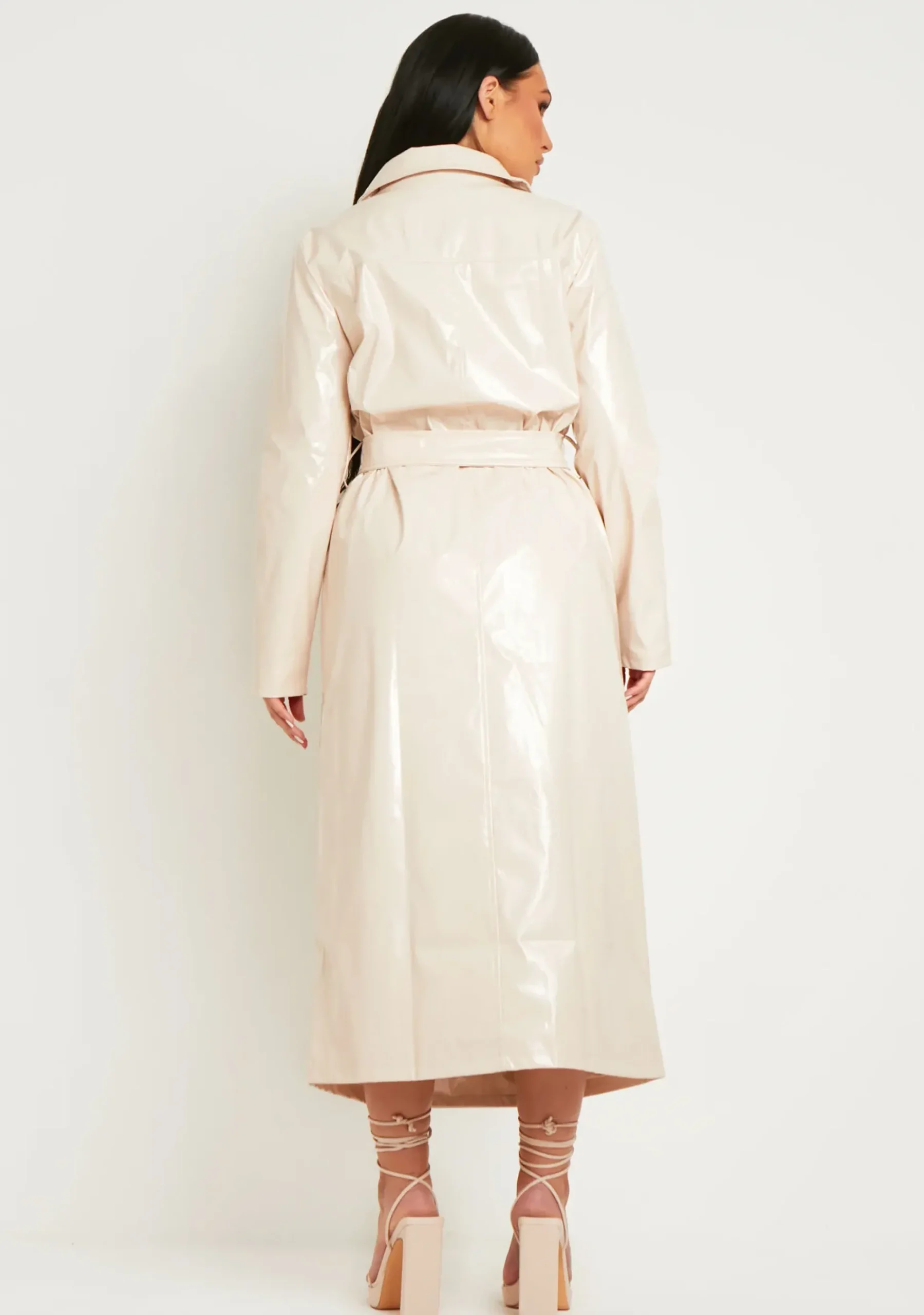Malin Stone Vinyl Faux Leather Belted Button Through Trench Coat^Missy Empire Store