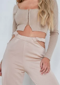 Best Marcella Beige Cut Out Waist Loop Back Jogger Women Loungewear