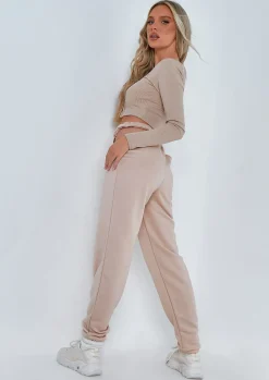 Best Marcella Beige Cut Out Waist Loop Back Jogger Women Loungewear
