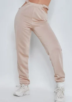 Best Marcella Beige Cut Out Waist Loop Back Jogger Women Loungewear
