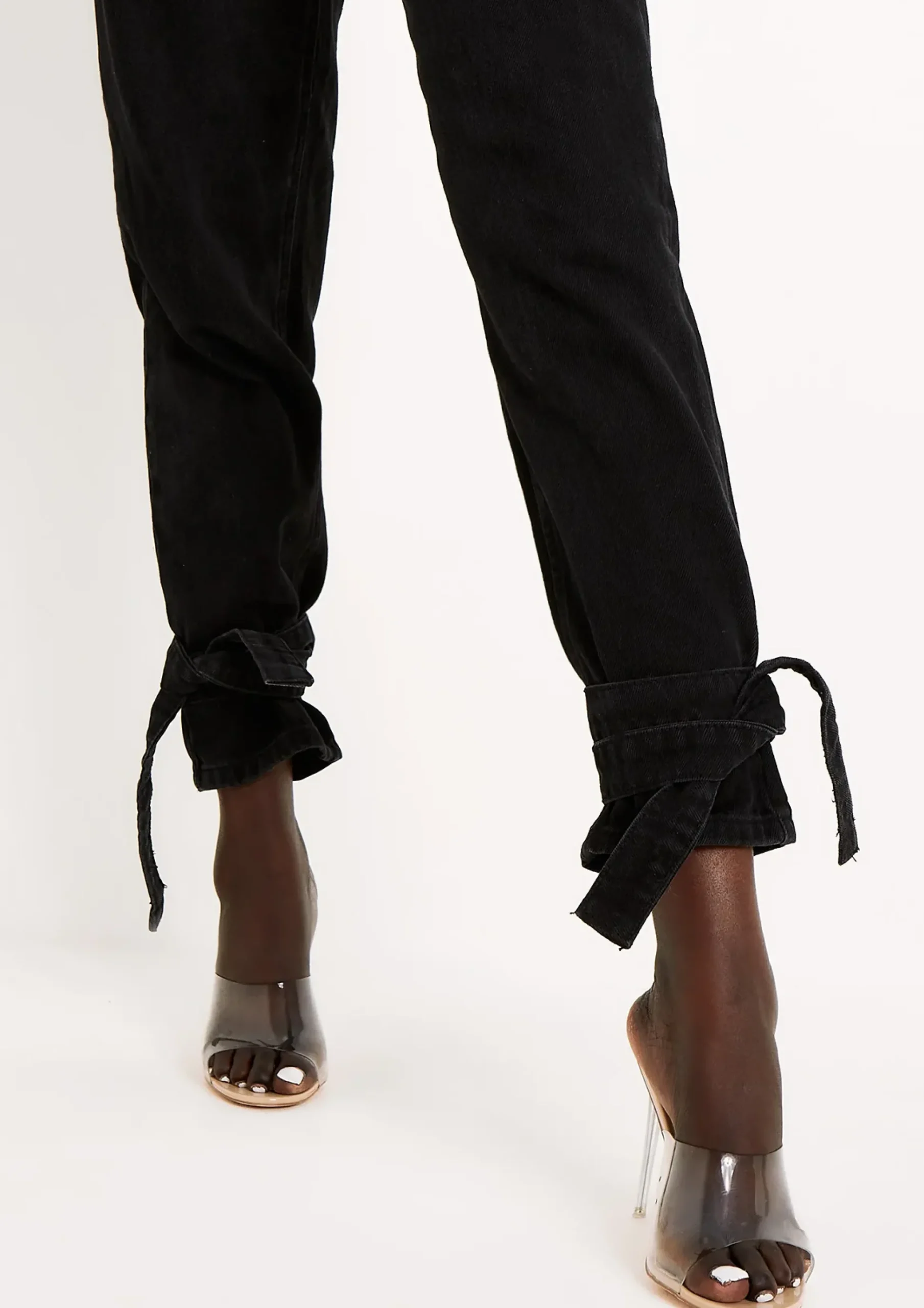 Margot Black Wash Denim Tie Ankle Mom Jeans^Missy Empire Discount