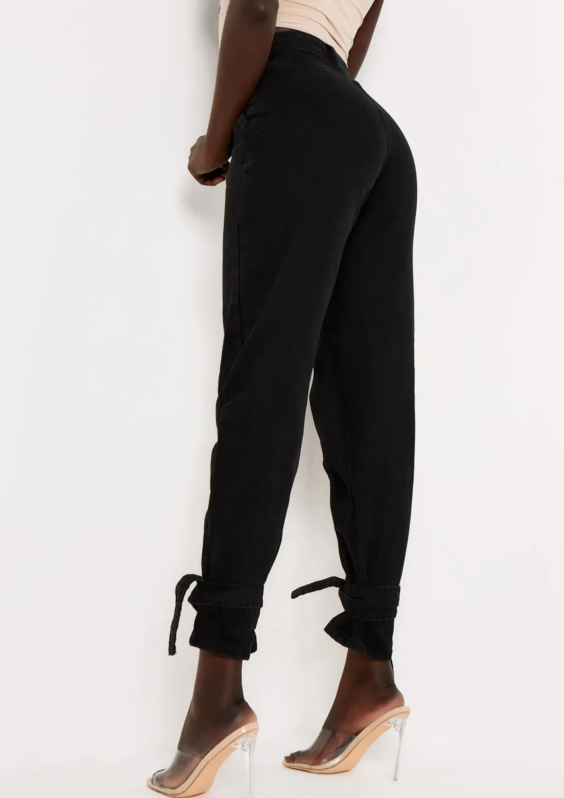 Margot Black Wash Denim Tie Ankle Mom Jeans^Missy Empire Discount