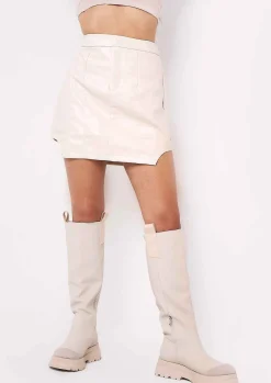 Margot Stone Faux Leather Curved Hem Cut-Out Mini Skirt^Missy Empire Cheap