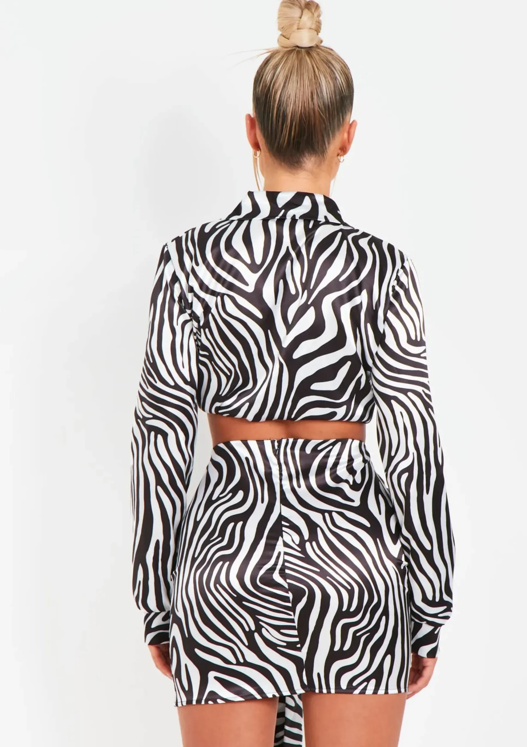 Marianna Zebra Satin Tie Front Cropped Shirt Co-Ord^Missy Empire Discount