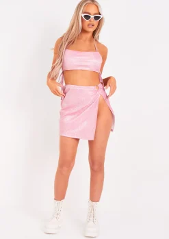Maria Pink Glitter Ring Detail Mini Skirt^Missy Empire Hot