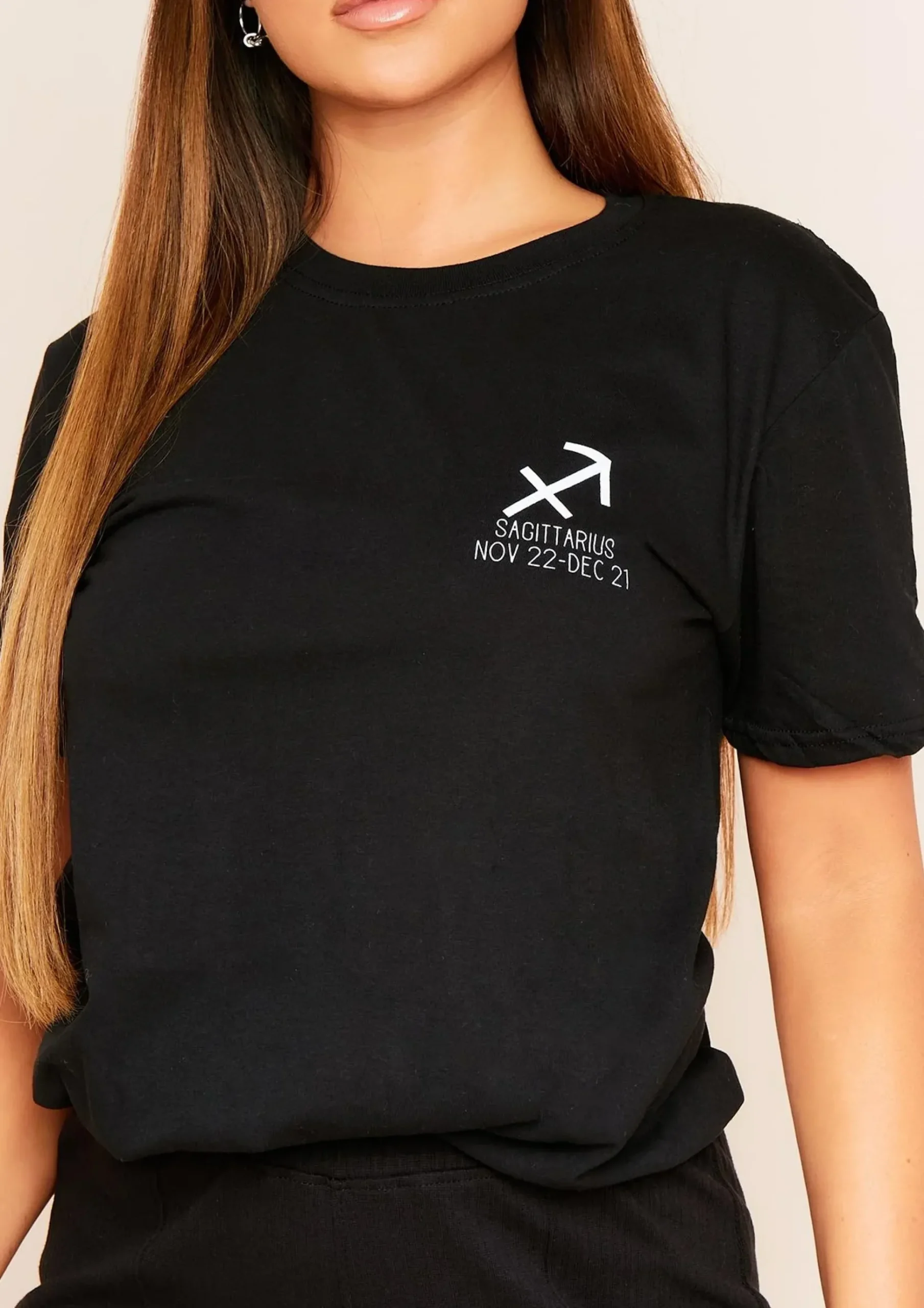 Marisol Black Sagittarius Horoscope T-Shirt^Missy Empire Outlet