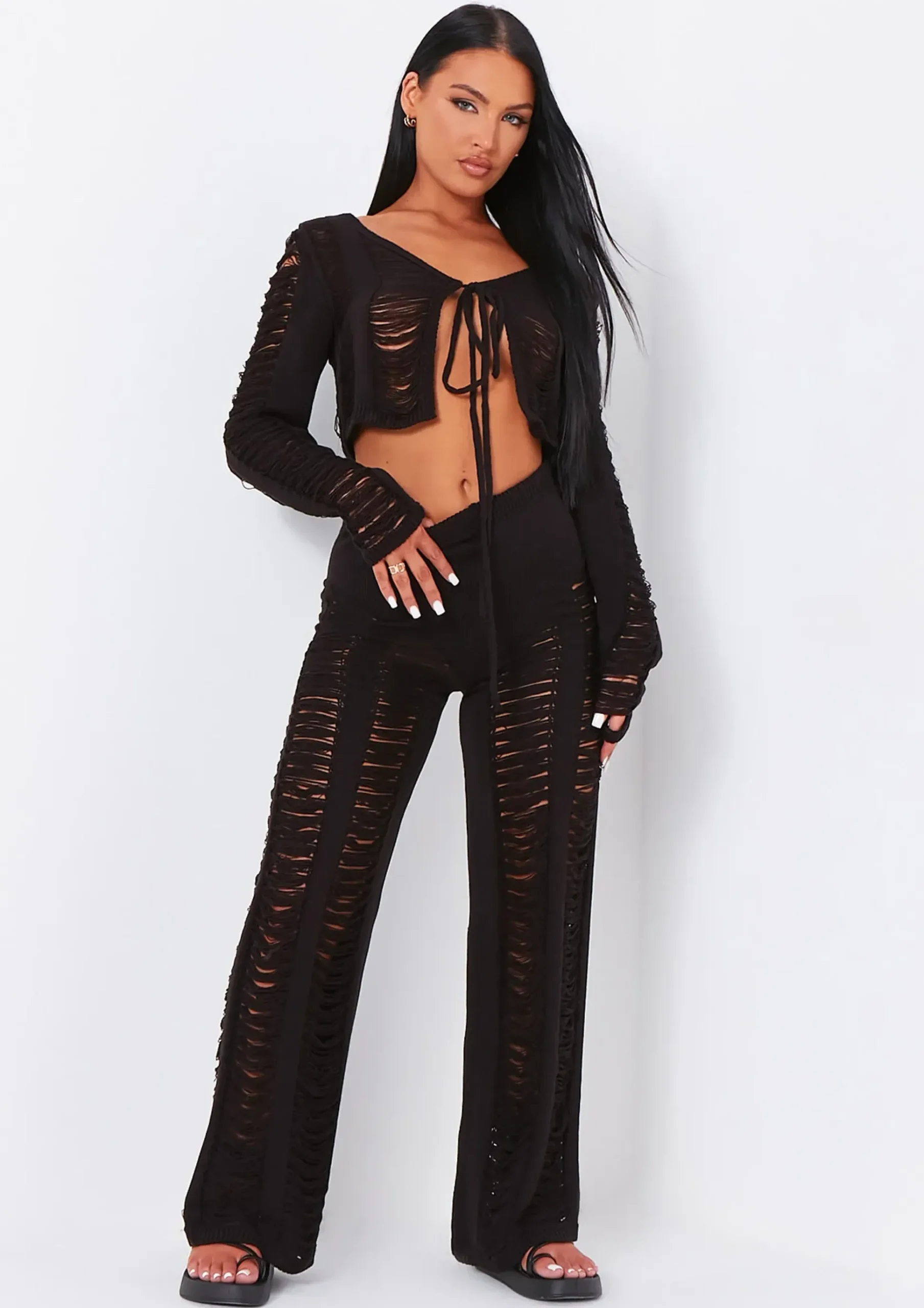 Sale Marla Black Laddered Knitted Trousers Women Trousers