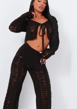 Sale Marla Black Laddered Knitted Trousers Women Trousers