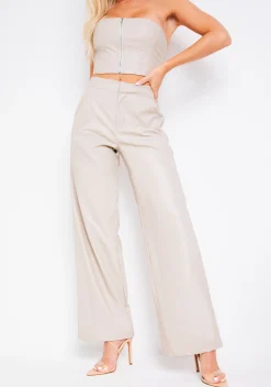 Clearance Marla Cream Pu Straight Leg Trouser Women Trousers