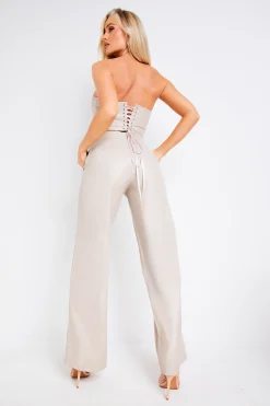 Clearance Marla Cream Pu Straight Leg Trouser Women Trousers
