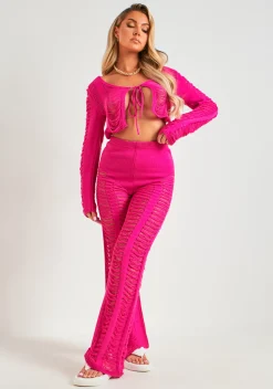 Cheap Marla Pink Laddered Knitted Trousers Women Trousers