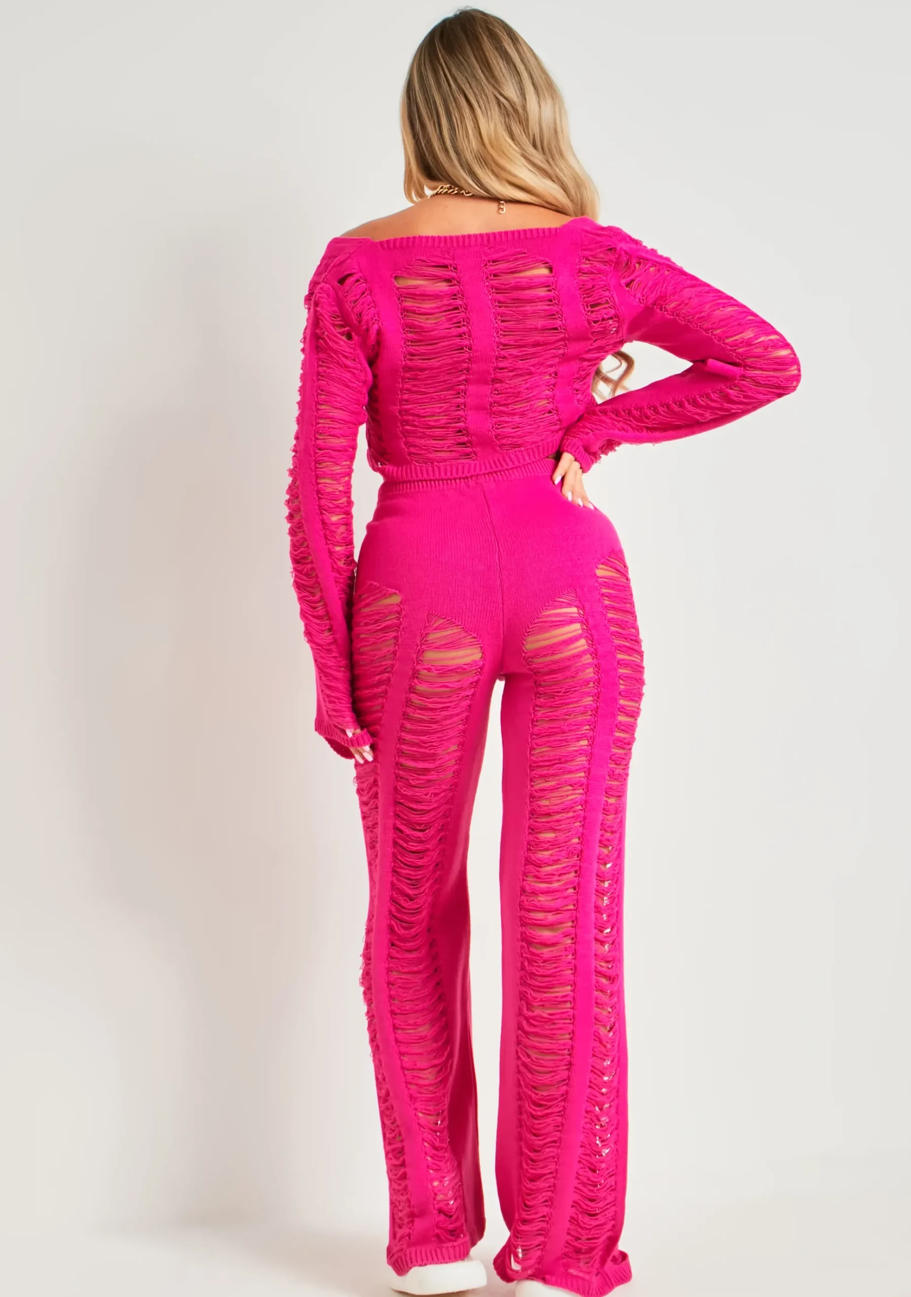 Cheap Marla Pink Laddered Knitted Trousers Women Trousers