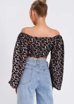 Marla Floral Print Ruched Balloon Sleeve Cropped Blouse^Missy Empire Fashion