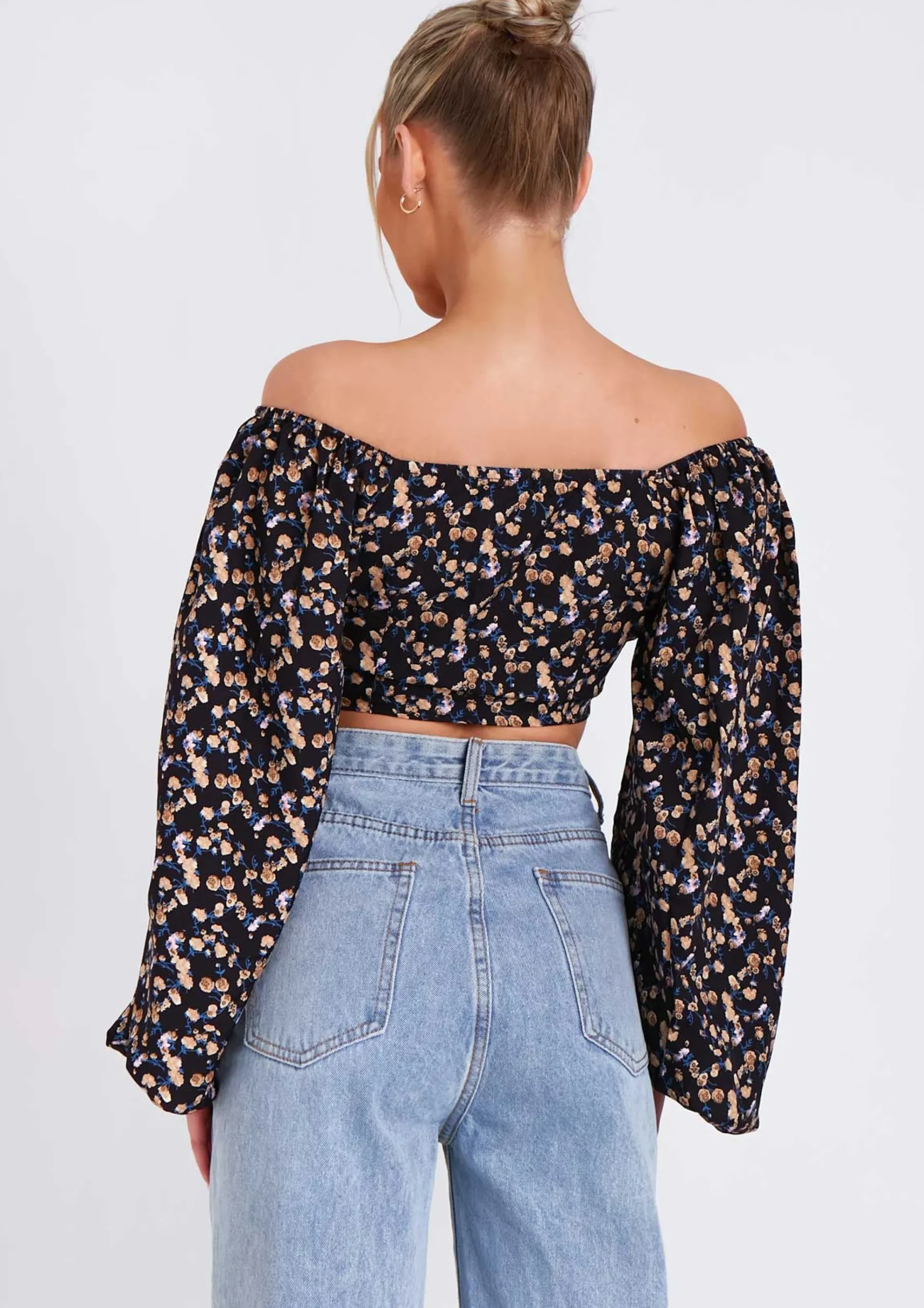 Marla Floral Print Ruched Balloon Sleeve Cropped Blouse^Missy Empire Fashion