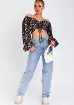Marla Floral Print Ruched Balloon Sleeve Cropped Blouse^Missy Empire Fashion