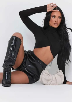 Marlie Black Wrap Over Crop Top^Missy Empire Outlet