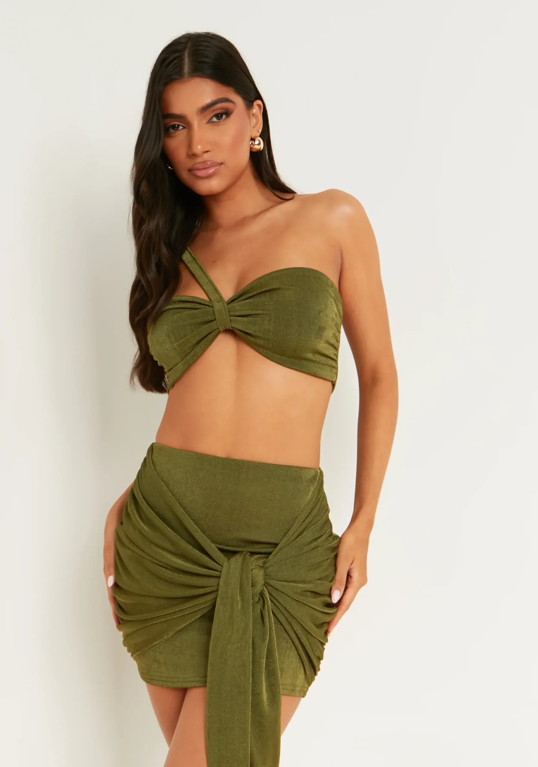 Marlowe Olive One Shoulder Bandeau Bralet^Missy Empire Store