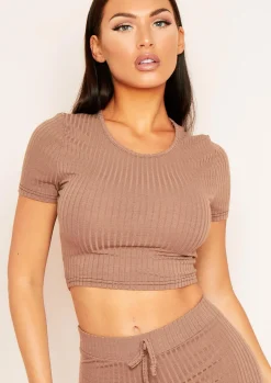 Mary Mocha Mix & Match Rib Cropped T-Shirt^Missy Empire Sale