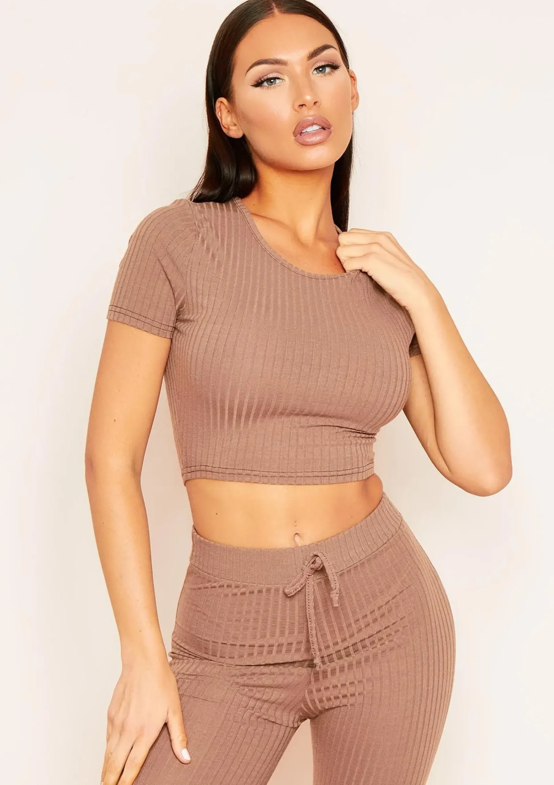 Mary Mocha Mix & Match Rib Cropped T-Shirt^Missy Empire Sale