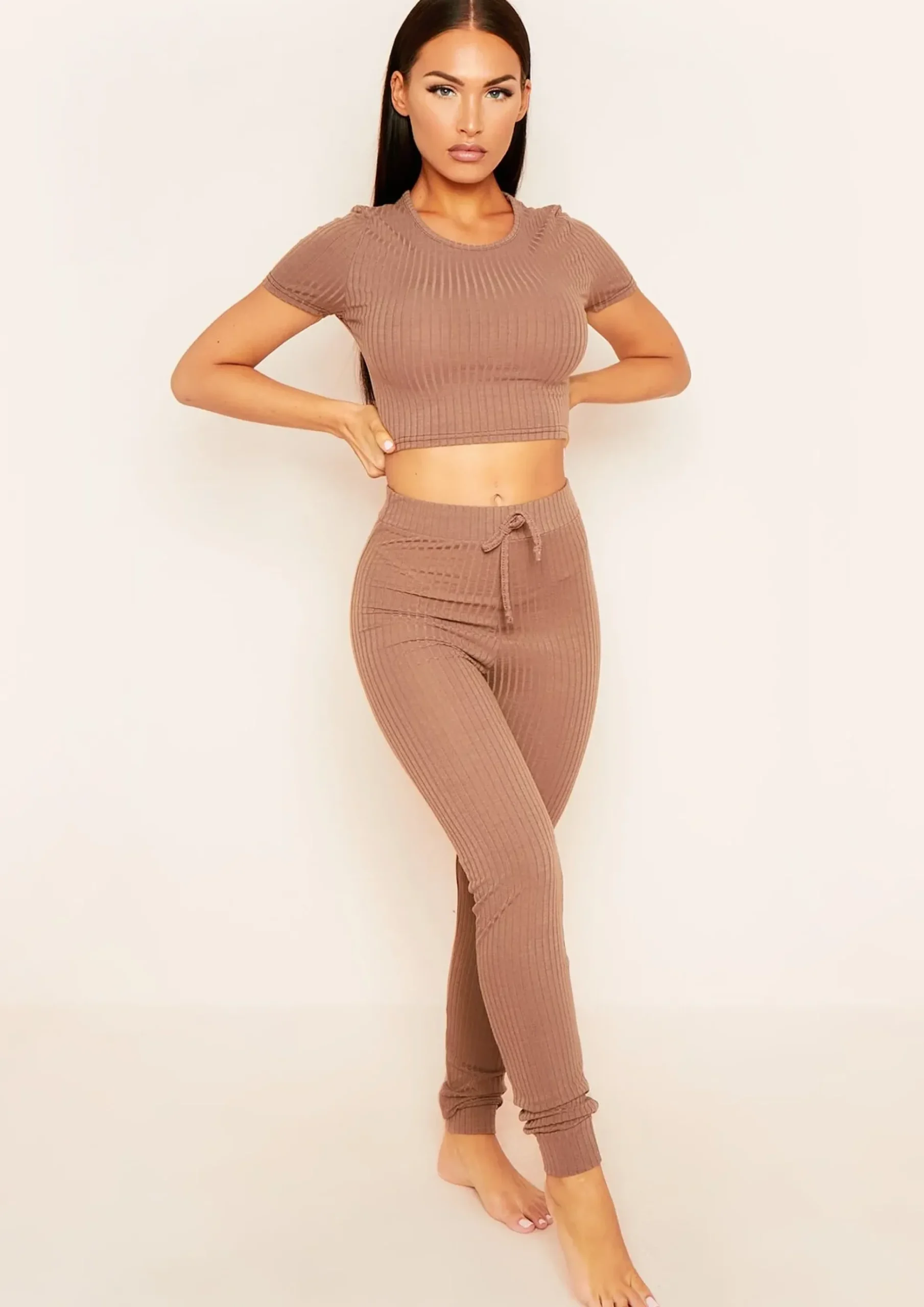 Mary Mocha Mix & Match Rib Cropped T-Shirt^Missy Empire Sale