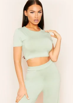 Mary Sage Mix & Match Smooth Cropped T-Shirt^Missy Empire Shop