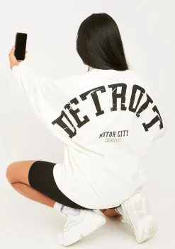 Online Maxine White Detroit Printed Oversized Sweater Women Loungewear