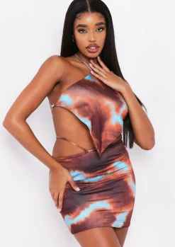 Maxine Brown Print Halterneck Pointed Hem Crop Top^Missy Empire Fashion